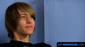 Adorable little twinky buckling down on making his dick cum