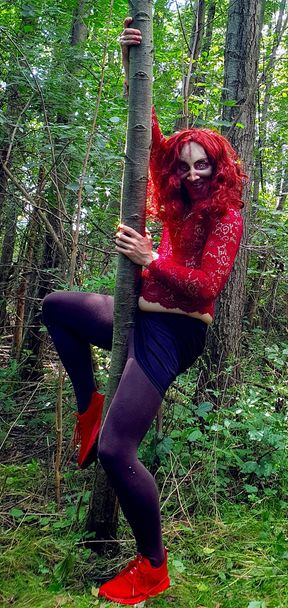 Demonic bitch doing some rough solo fun in the woods