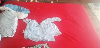 Hot amateur couple crazy sex in the bedroom  Cum shot on his wife's big ass