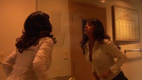 Big Tits Latina MILF Fucks Small Tits Asian with Giant Dildoes