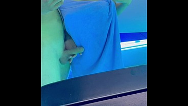 Horny guy fucks me in the solarium and cums on my ass