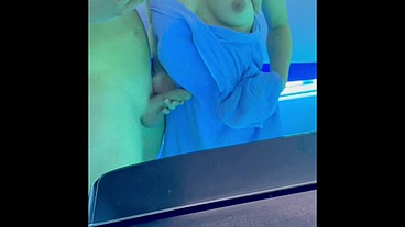 Horny guy fucks me in the solarium and cums on my ass