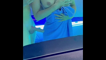 Horny guy fucks me in the solarium and cums on my ass