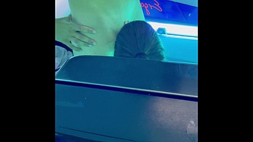 Horny guy fucks me in the solarium and cums on my ass