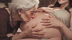 90yo Granny Passionately Licking Pregnant Belly - Very Aroused