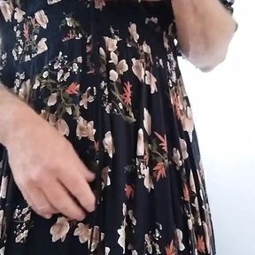 CD Strips Dress Exposes Sexy Black Sheer Lingerie