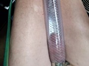 I measure my monster cock by the closed fist/now at 3 1/4 fists 🍆 😃! New improved homemade pipe