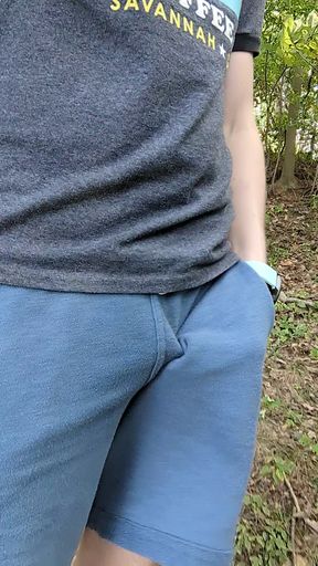 Rubbing myself through my shorts pocket while hiking until I have to stop and cum on the trail