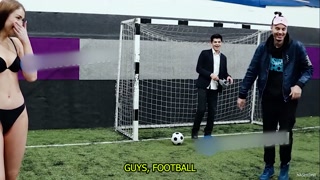 Strip football: two girls compete in stripping on the field - Youtube show - College Strip Game