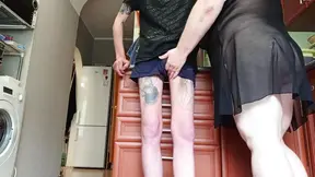 A Friend Fucks Me in the Mouth in the Kitchen and Feeds Me Cum