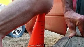 Stretched Raw Deep Anal Cone Toy Outside At Work