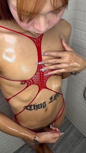 Ladyboy Kiki Makes Handful of Thick of Cum