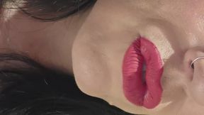 Bright Red Lips Up Close Lip Biting, Licking & Mouth Tease