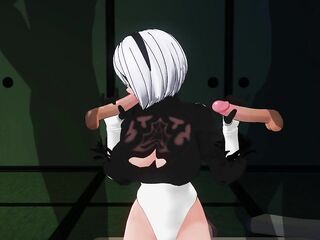 3D ANIME 2B jerks off her friends