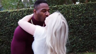 Classy blonde hottie takes a huge black cock in her pink pussy