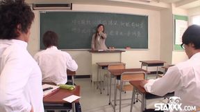Japanese teacher blows a bunch of her students