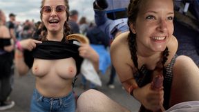 Pretty German girl gives facial in tent at Rock am Ring