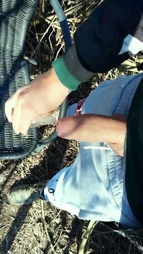 Twink Found Bottle with Anon Cum Outdoors so He Added His Cum There Too