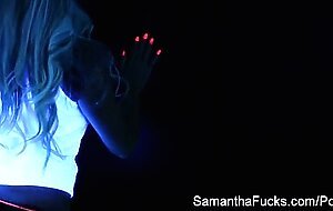 Colorful blacklight teasing with Samantha Saint
