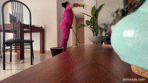 Maid with Huge Ass Cleans Apt Then Jerks Her Boss Part 1