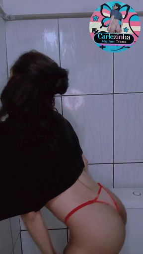 Delicate hand stretching her red panties to show my beautiful cock throbbing hard wet flashing horny Carlezinha Naked slut