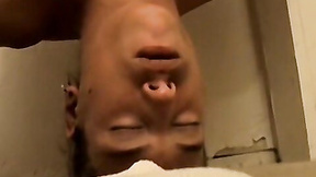 Striaght dude jerking his huge dick & cuming upside down