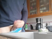 Jerkoff quicky with cumshot into the kitchen sink