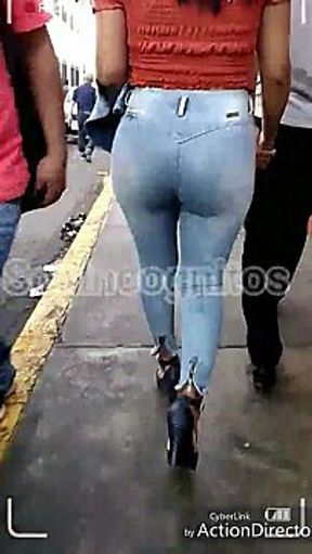 Big Booty Babe in Tight Denim Walking the Streets