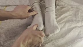 Petite Feet Massage - White Socks, White Towel and Lotion - (Feet 1)