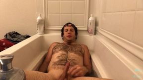 adam castle takes bath & jerks off cock