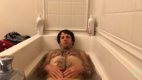 adam castle takes bath & jerks off cock