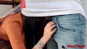 Stuck neighbor fucks me raw while tiny babe rides big cock