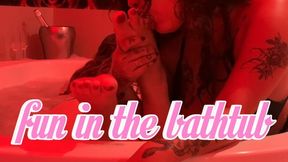 Two hot Goddesses having fun with their feet in the bathtub!