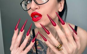 Red Long Nails, Sharp Stilettos, Long Fingers Sucking, Lace Lingerie on Me