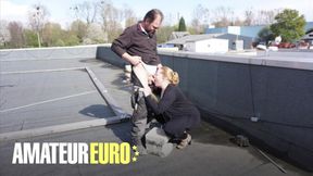 Busty blonde amateur takes a huge cock