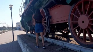 walks without panties at the train station