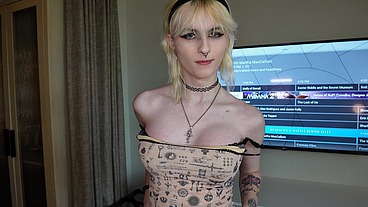 Stunning Blonde Trans GF Spite Takes Huge Cock Before Party