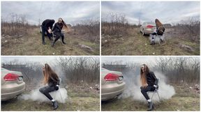 Nastya was tied to a chair with tape and punished with smoke