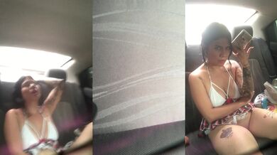 Latina’s fingers dive deep in her juicy pussy Uber driver watches wild