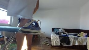 Sexy brunette with hairy pussy, naked housework. Latina with big hairy tits.