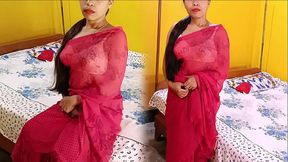 Desi Indian Big Ass Bhabhi Wearing Red Saree Fucked Hard by her Husbands Friend
