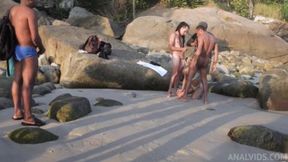 Willowy Brazil Teen Gets Double Stuffed at the Beach by Two Huge Cocks