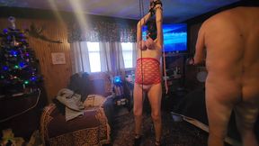 hanged by her tits and whipped