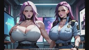 30. Cyberpunk two girls undress in office