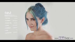 Blue haired teen pleases her longtime client with a deep throat.