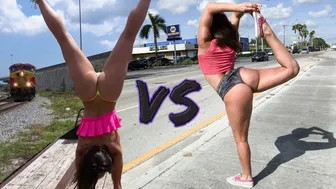 Abella Danger and Kelsi Monroe battle with their huge asses outdoors