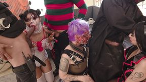 halloween party with mina k, maily presly and camila smith assfucked together in hot 3 on 3 (anal ,piss drinking)