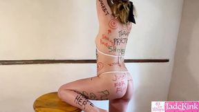 Hot submissive girl gets intense rough sex and dirty body writing