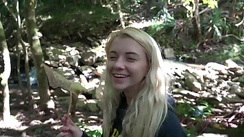 Frisky blonde, Riley Star went to the nature to meet up with her lover and get fucked