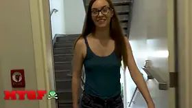 My girlfriend - nerdy beauty Tali Dova shows off her Hairy Pussy and guzzles cum in her steamy motel debut